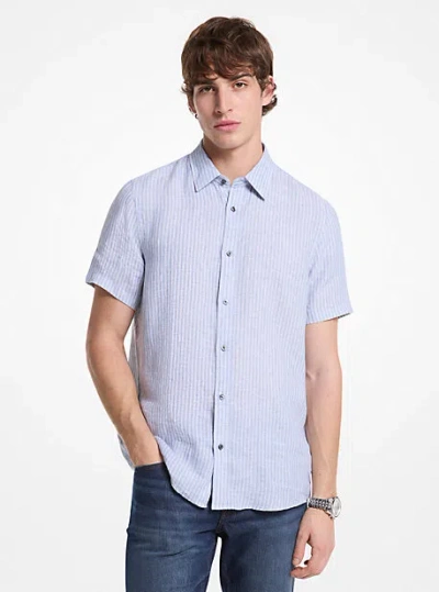 Michael Kors Halo Striped Linen Shirt In Blue