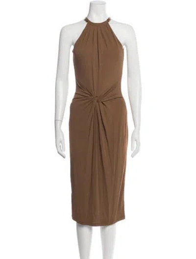 Pre-owned Michael Kors Halterneck Midi Length Dress In Brown