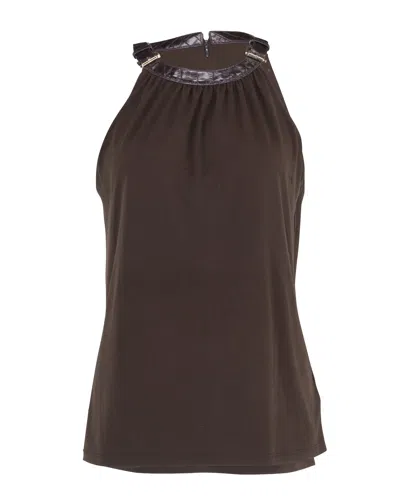Michael Kors Halterneck Top In Brown Polyester