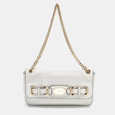 Pre-owned Michael Kors Hamilton Flap White Leather Shoulder Bag
