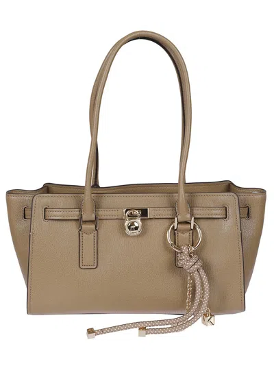 Michael Kors Hamilton Husk-hued Hammered Leather Handbag In Brown