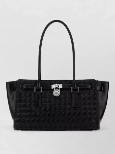 Michael Kors Hamilton Leather Shoulder Bag Structured Design In Black