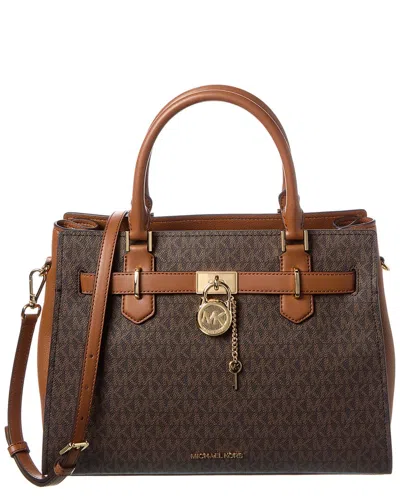 Michael Kors Hamilton Medium Coated Canvas Satchel In Brown