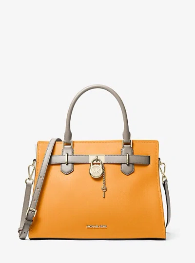 Michael Kors Hamilton Medium Color-block Leather Satchel In Orange