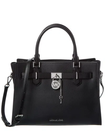 Michael Kors Hamilton Medium Leather Satchel In Black