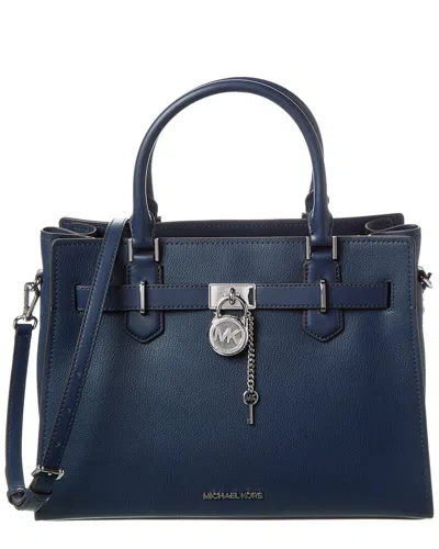 Michael Kors Hamilton Medium Leather Satchel In Blue