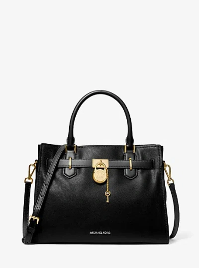 Michael Kors Hamilton Medium Leather Satchel In Black