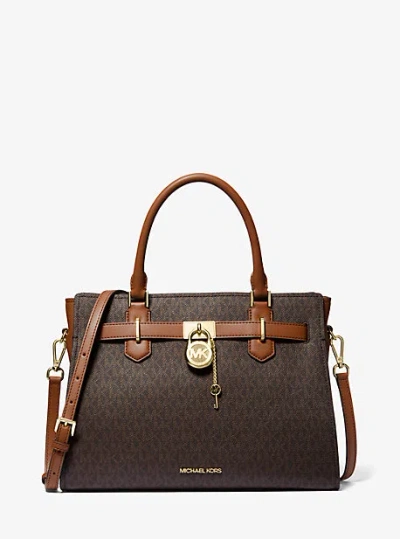 Michael Kors Hamilton Medium Logo Satchel In Brown