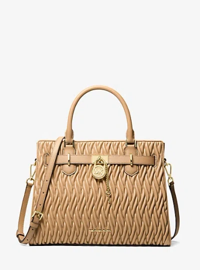 Michael Kors Hamilton Medium Matelassé Satchel In Brown