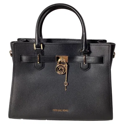 Michael Kors Hamilton Medium Satchel In Black Leather