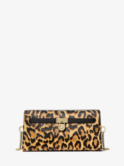 Michael Kors Hamilton Moderne Extra-small Leopard Print Calf Hair Convertible Crossbody Bag In Gold