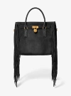 Michael Kors Hamilton Moderne Large Fringed Suede Satchel In Black