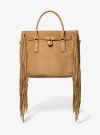 Michael Kors Hamilton Moderne Large Fringed Suede Satchel In Brown