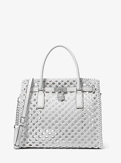Michael Kors Hamilton Moderne Large Hand-woven Satchel In White