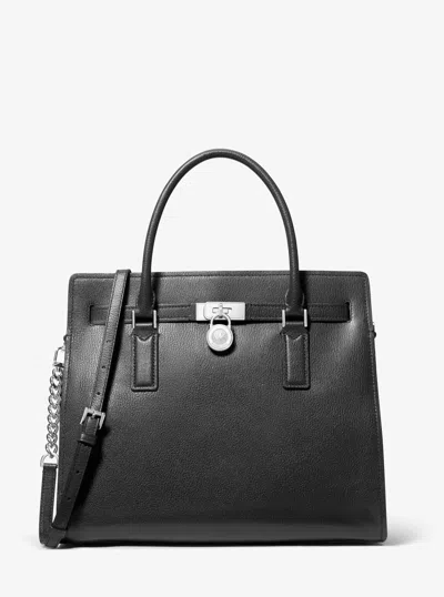 Michael Kors Hamilton Moderne Large Leather Satchel In Black