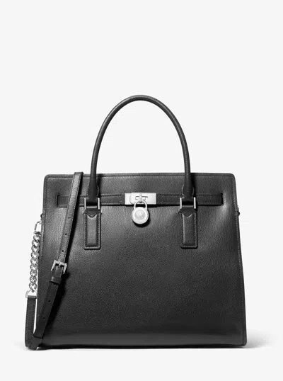 Michael Kors Hamilton Moderne Large Leather Satchel In Black