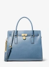 Michael Kors Hamilton Moderne Large Leather Satchel In Blue