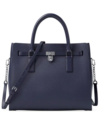 Michael Kors Hamilton Moderne Large Leather Satchel In Blue