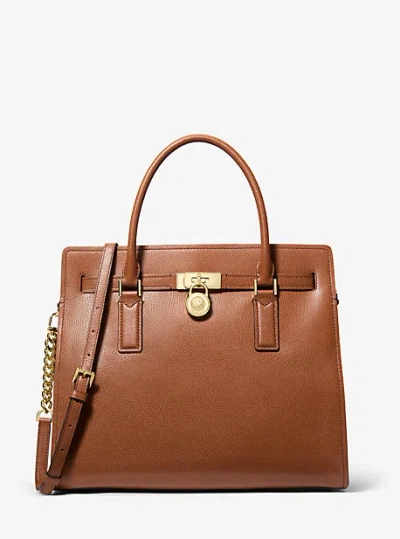 Michael Kors Hamilton Moderne Large Leather Satchel In Brown