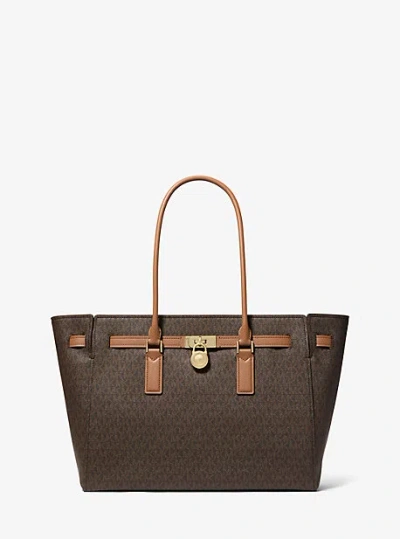 Michael Kors Hamilton Moderne Large Signature Logo Tote Bag In Brown