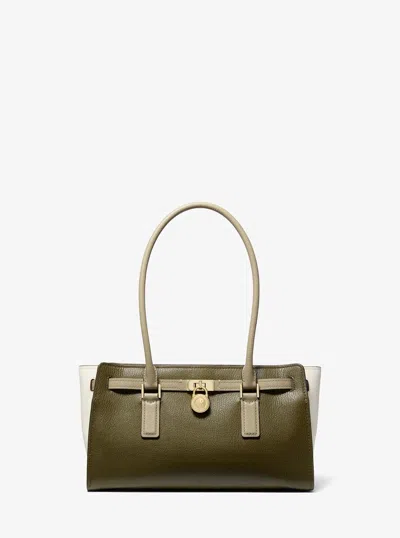 Michael Kors Hamilton Moderne Small Color-blocked Leather Satchel In Brown