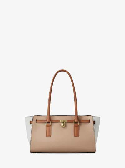 Michael Kors Hamilton Moderne Small Color-blocked Leather Satchel In Brown