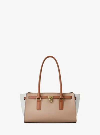 Michael Kors Hamilton Moderne Small Color-blocked Leather Satchel In Brown