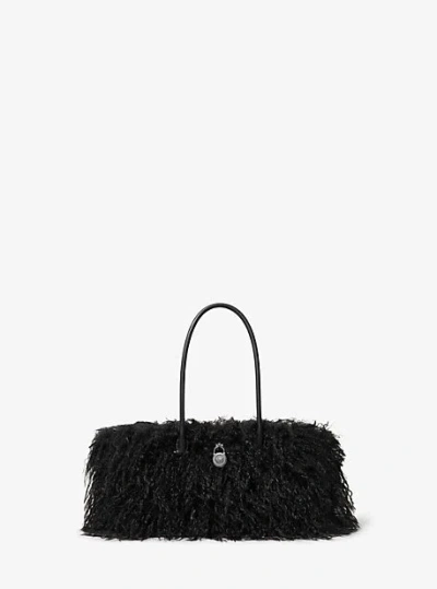 Michael Kors Hamilton Moderne Small Faux Shearling Satchel In Black