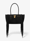 Michael Kors Hamilton Moderne Small Fringed Suede Satchel In Black