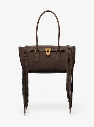 Michael Kors Hamilton Moderne Small Fringed Suede Satchel In Brown