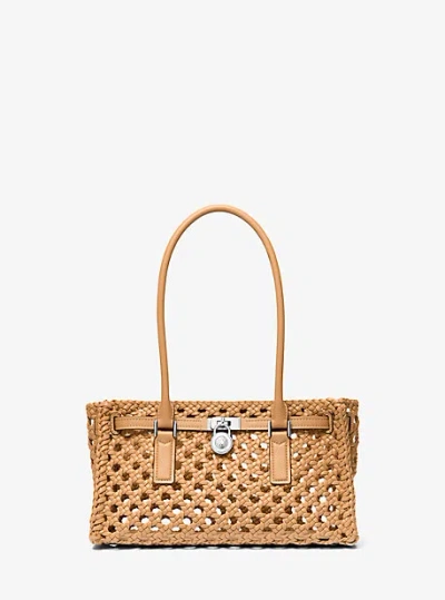 Michael Kors Hamilton Moderne Small Hand-woven Satchel In Brown