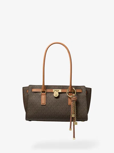 Michael Kors Hamilton Moderne Small Signature Logo Satchel In Brown