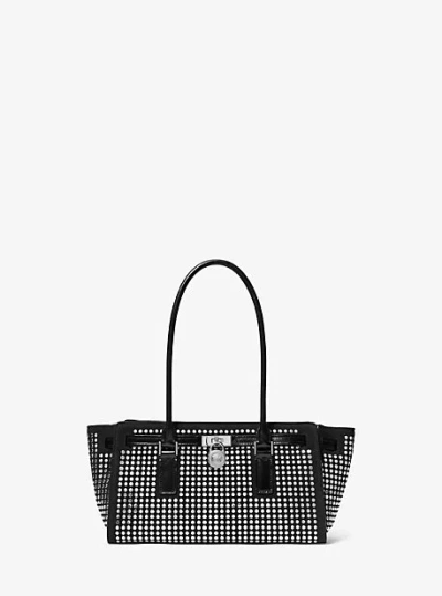 Michael Kors Hamilton Moderne Small Studded Suede Satchel In Black