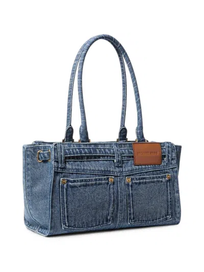 Michael Kors Hamilton Moderne Small Washed Denim Satchel Bag In Blue