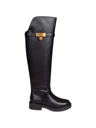 Michael Kors Hamilton Padlock-detail Leather Boots In Black