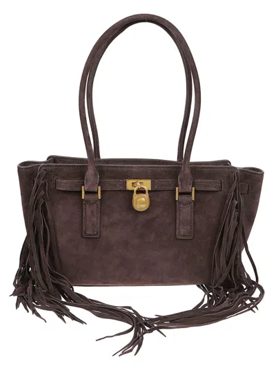 Michael Kors Hamilton Rectangular Chocolate Suede Shoulder Bag In Brown
