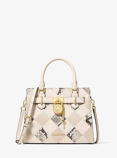 Michael Kors Hamilton Small Patchwork And Snake Embossed Satchel In Brown
