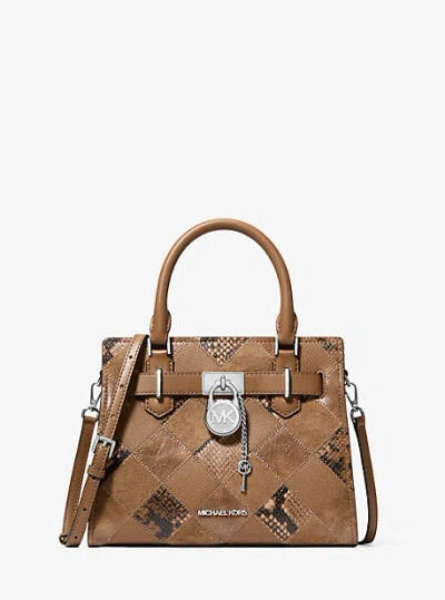 Michael Kors Hamilton Small Patchwork Satchel In Brown