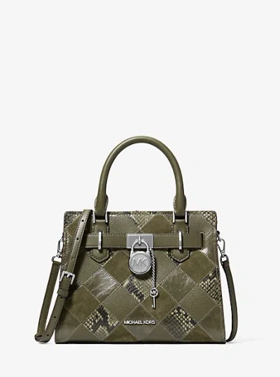 Michael Kors Hamilton Small Patchwork Satchel In Green