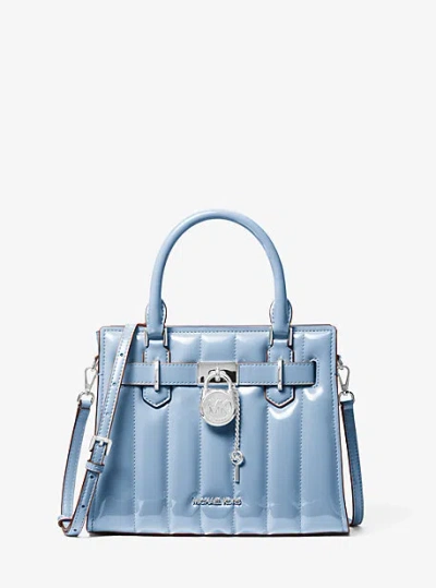 Michael Kors Hamilton Small Patent Satchel In Blue
