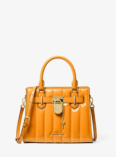 Michael Kors Hamilton Small Patent Satchel In Orange