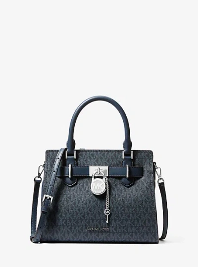 Michael Kors Hamilton Small Signature Logo Satchel In Blue