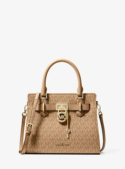 Michael Kors Hamilton Small Signature Logo Satchel In Brown