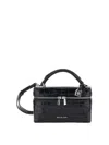 Michael Kors Glossy Croc-embossed Handbag With Structured Silhouette In Black