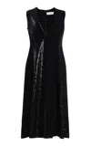 Michael Kors Hand-embellished Stretch-wool Crepe Midi Dress In Black