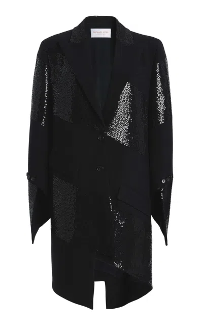 Michael Kors Hand-embellished Wool Broadcloth Blazer In Black