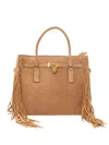 Michael Kors Hamilton Moderne Large Fringed Suede Satchel In Brown