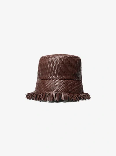 Michael Kors Hand-woven Leather Bucket Hat In Brown