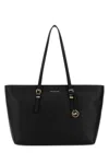 Michael Kors 'quinn' Black Medium Tote Bag With Removable Logo Charm And Embossed Logo Lettering On The Front In Black