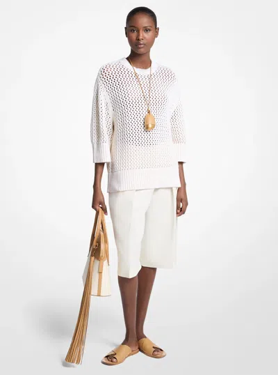 Michael Kors Hand-crocheted Cashmere And Cotton Sweater In Natural In Neutral